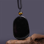 Fortune Jewel Black Obsidian Dragon Carved Luck Protection Necklace Pendant