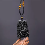 Fortune Jewel Black Obsidian Dragon Carved Luck Protection Necklace Pendant