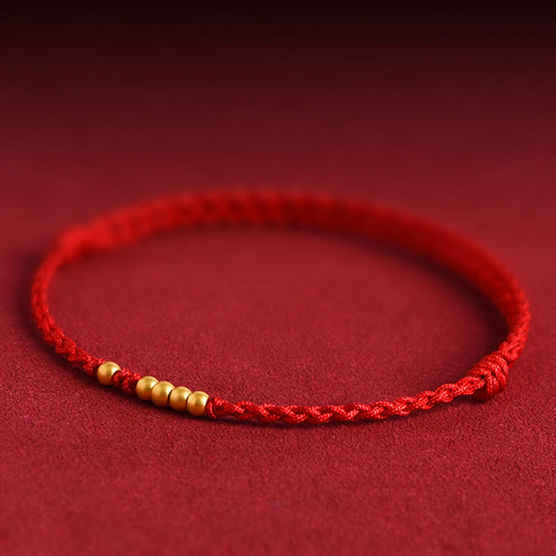 Fortune Jewel 999 Gold Beads Luck Braided Protection Couple Bracelet