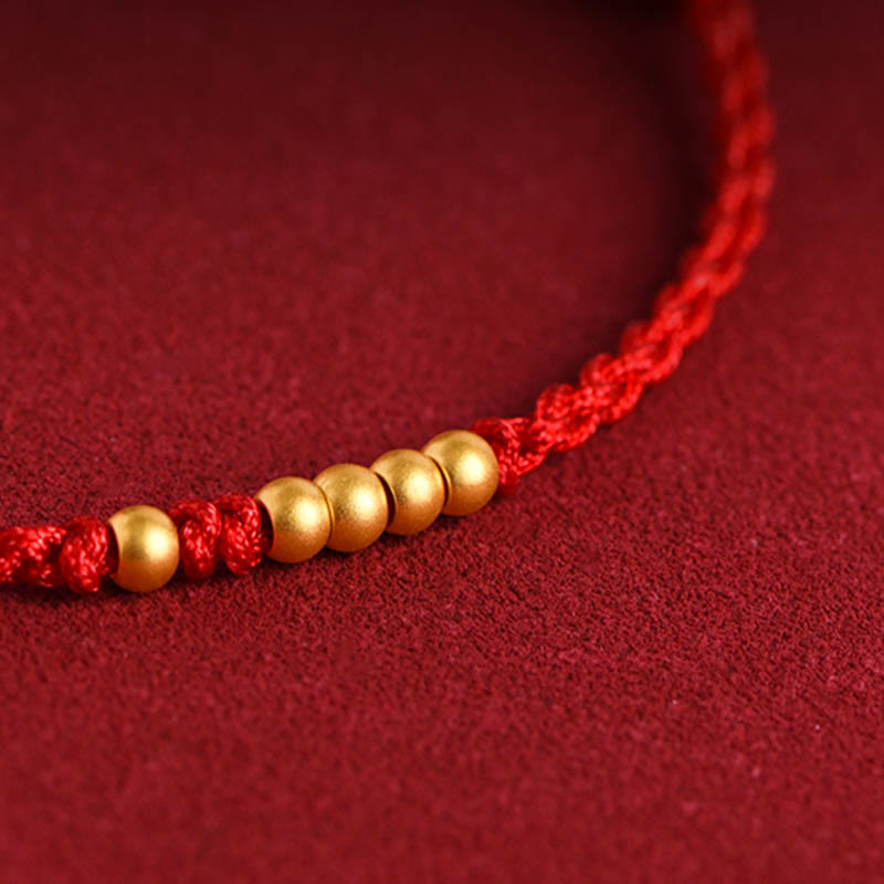 Fortune Jewel 999 Gold Beads Luck Braided Protection Couple Bracelet