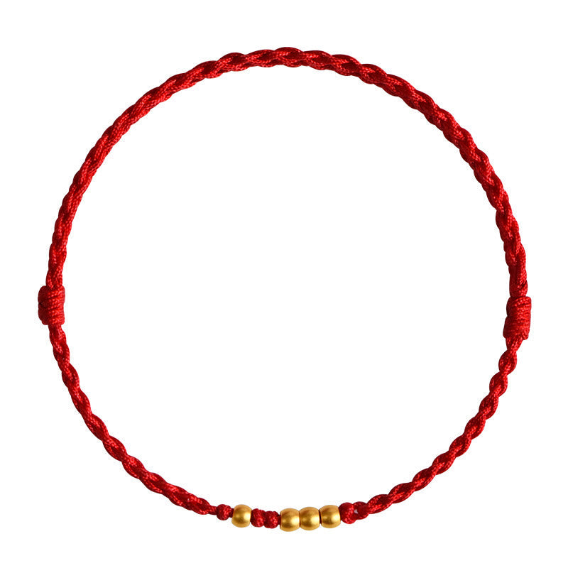 Fortune Jewel 999 Gold Beads Luck Braided Protection Couple Bracelet