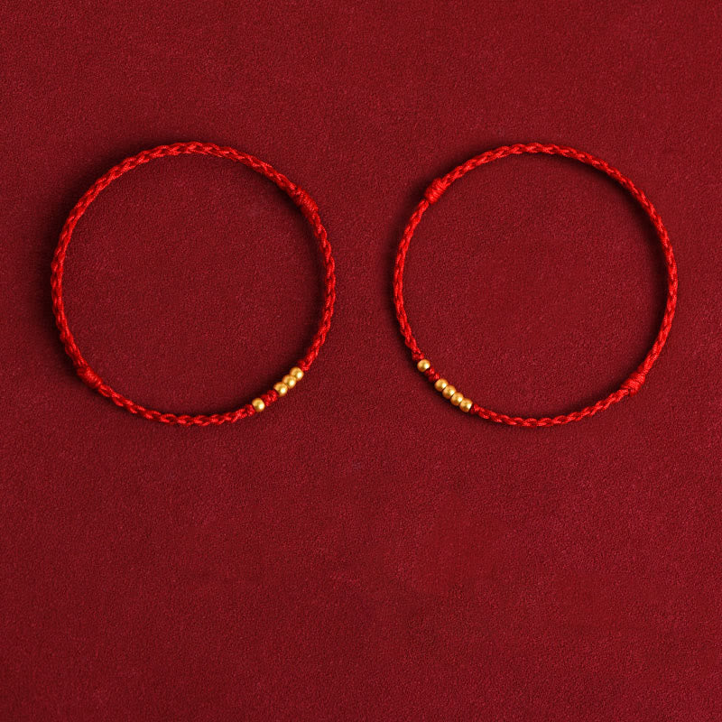 Fortune Jewel 999 Gold Beads Luck Braided Protection Couple Bracelet
