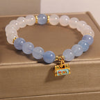 Buddha Stones Natural White Agate Aquamarine Protection Bracelet
