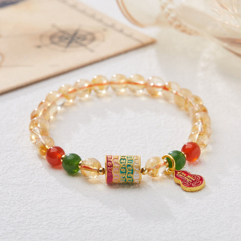 Fortune Jewel Natural Citrine Red Agate Green Chalcedony Protection Bracelet