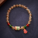 Fortune Jewel Natural Citrine Red Agate Green Chalcedony Protection Bracelet