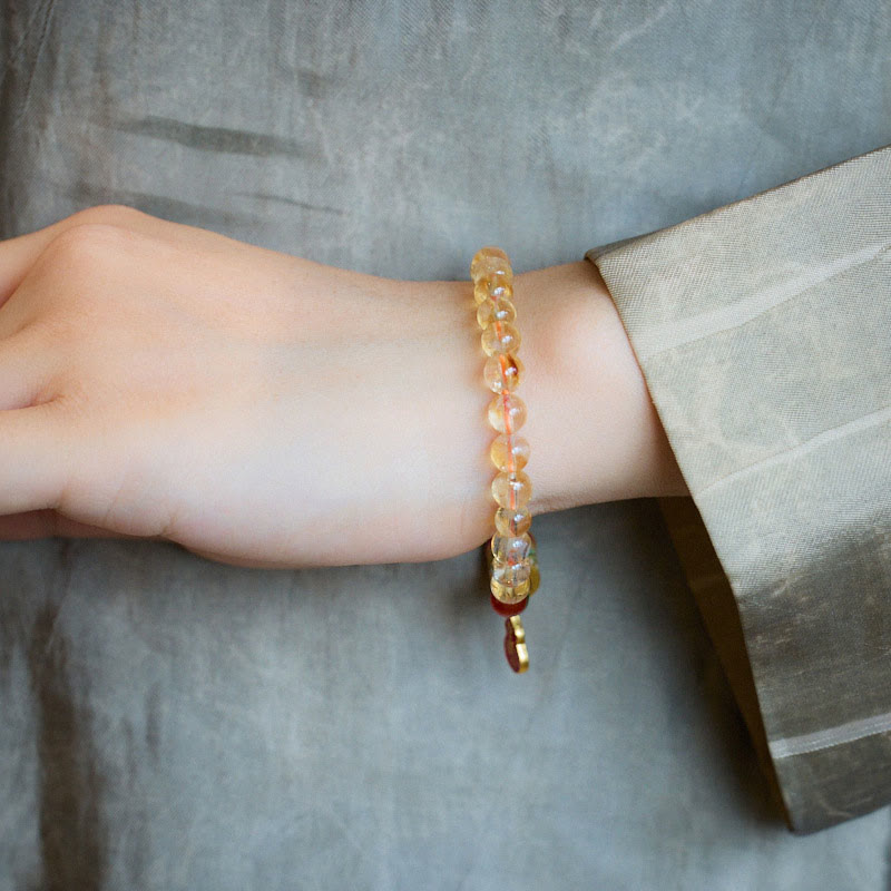 Fortune Jewel Natural Citrine Red Agate Green Chalcedony Protection Bracelet