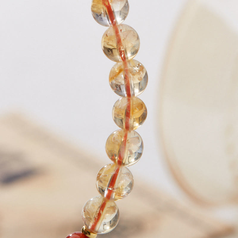 Fortune Jewel Natural Citrine Red Agate Green Chalcedony Protection Bracelet