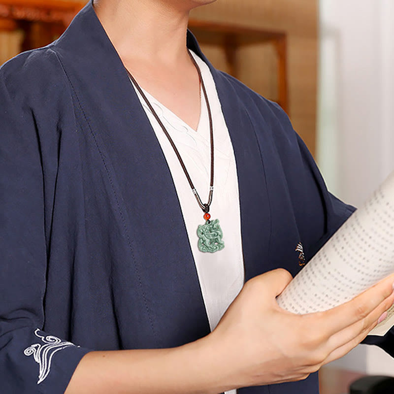 Fortune Jewel Jade PiXiu Wealth Luck String Necklace Pendant