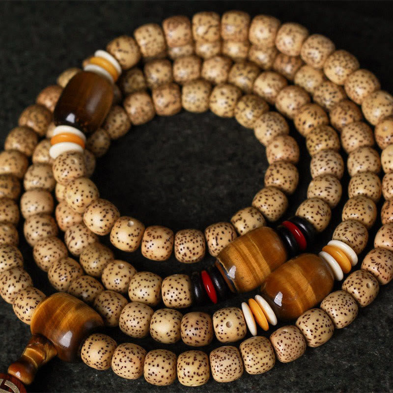 Fortune Jewel 108 Mala Beads Bodhi Seed Tiger's Eye Fu Character Peace Bracelet