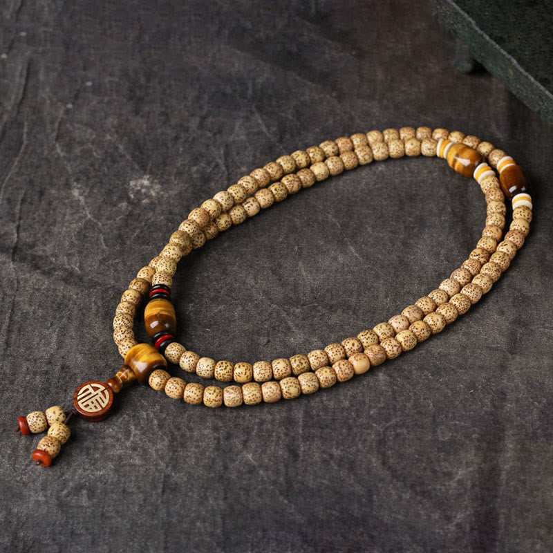 Fortune Jewel 108 Mala Beads Bodhi Seed Tiger's Eye Fu Character Peace Bracelet
