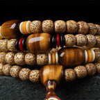 Fortune Jewel 108 Mala Beads Bodhi Seed Tiger's Eye Fu Character Peace Bracelet