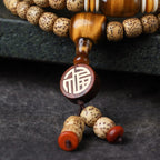 Fortune Jewel 108 Mala Beads Bodhi Seed Tiger's Eye Fu Character Peace Bracelet