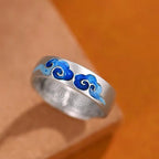 Fortune Jewel Blue Auspicious Clouds Pattern Wealth Copper Adjustable Ring