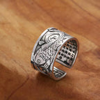 Fortune Jewel Koi Fish Heart Sutra Carved Design Luck Wealth Ring