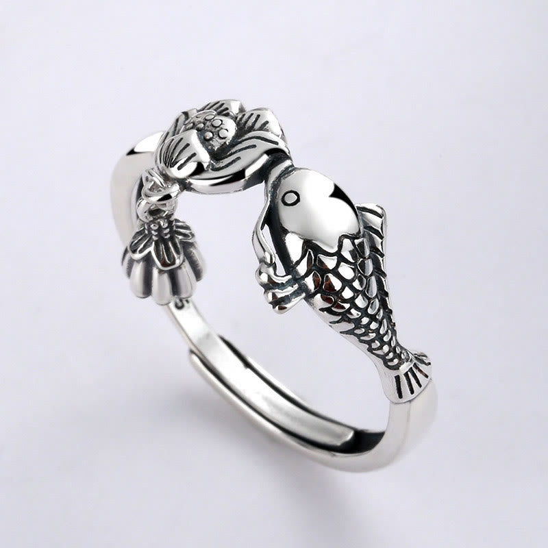 Fortune Jewel 925 Sterling Silver Koi Fish Lotus Flower Success Ring Fortune Jewel
