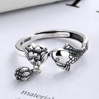 Fortune Jewel 925 Sterling Silver Koi Fish Lotus Flower Success Ring Fortune Jewel