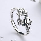 Fortune Jewel 925 Sterling Silver Koi Fish Lotus Flower Success Ring Fortune Jewel