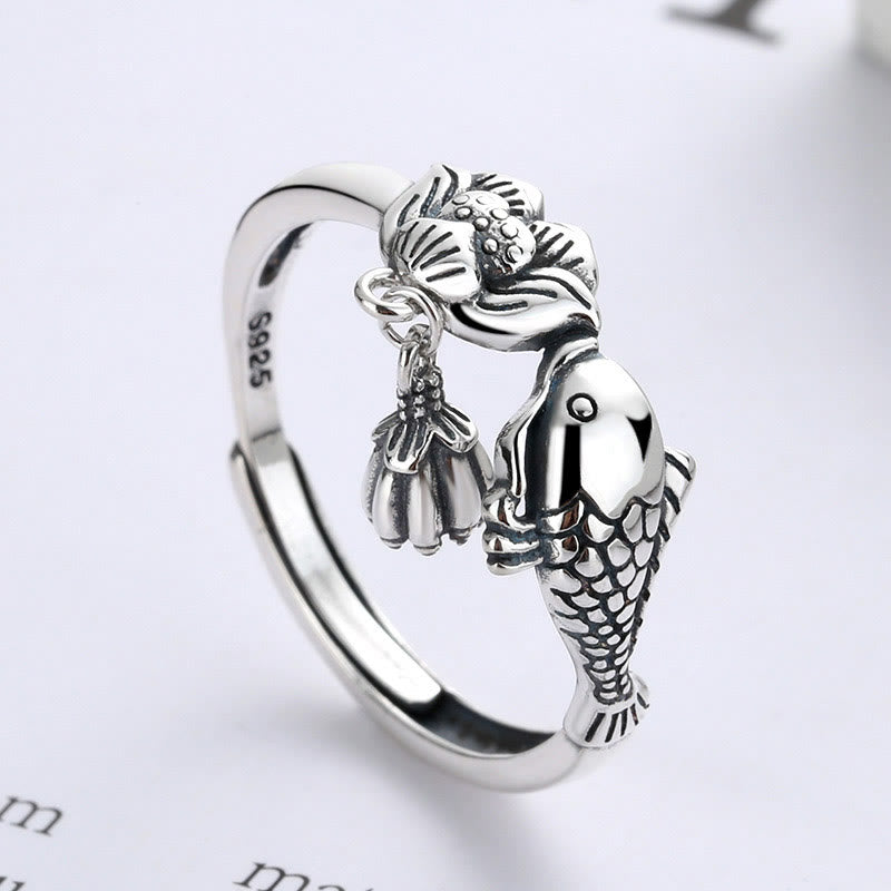 Fortune Jewel 925 Sterling Silver Koi Fish Lotus Flower Success Ring Fortune Jewel
