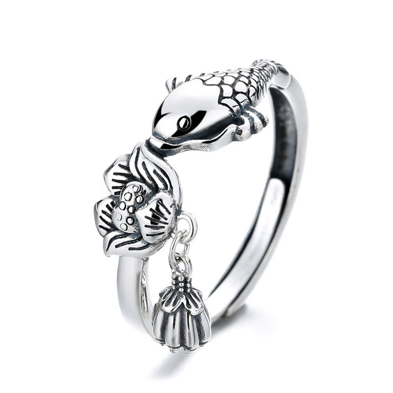 Fortune Jewel 925 Sterling Silver Koi Fish Lotus Flower Success Ring Fortune Jewel
