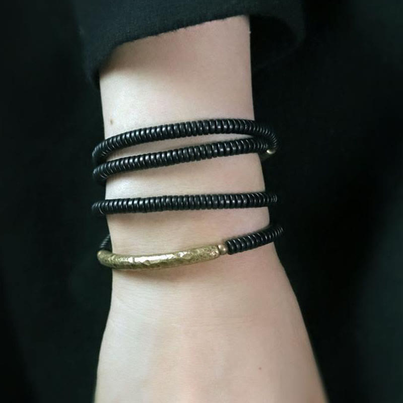 Fortune Jewel Tibetan Ebony Wood Beads Copper Peace Multilayered Bracelet