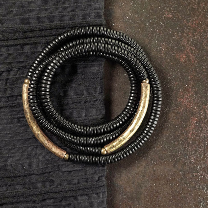 Fortune Jewel Tibetan Ebony Wood Beads Copper Peace Multilayered Bracelet