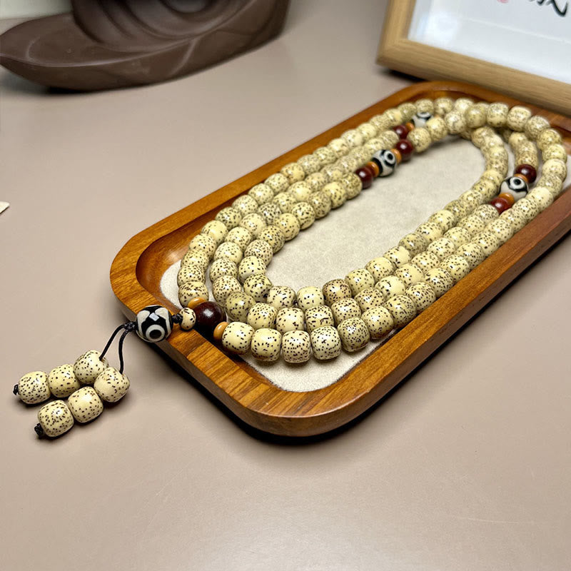 Fortune Jewel 108 Mala Beads Bodhi Seed Dzi Bead Keep Away Evil Spirits Bracelet