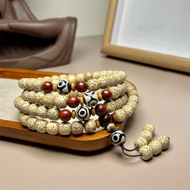 Fortune Jewel 108 Mala Beads Bodhi Seed Dzi Bead Keep Away Evil Spirits Bracelet