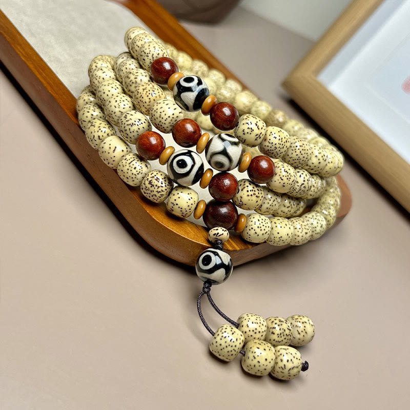 Fortune Jewel 108 Mala Beads Bodhi Seed Dzi Bead Keep Away Evil Spirits Bracelet