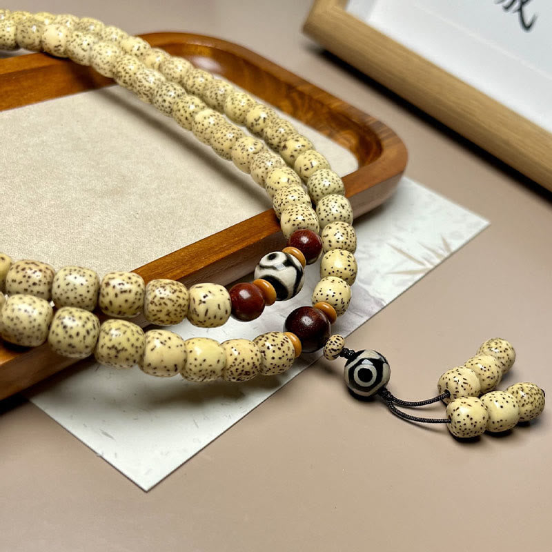 Fortune Jewel 108 Mala Beads Bodhi Seed Dzi Bead Keep Away Evil Spirits Bracelet