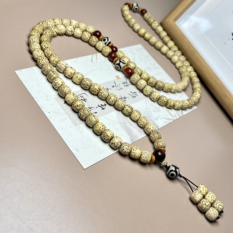 Fortune Jewel 108 Mala Beads Bodhi Seed Dzi Bead Keep Away Evil Spirits Bracelet