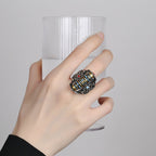 Fortune Jewel Tibetan Om Mani Padme Hum Garuda Dzi Bead Pattern Peace Rotatable Ring
