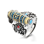 Fortune Jewel Tibetan Om Mani Padme Hum Garuda Dzi Bead Pattern Peace Rotatable Ring