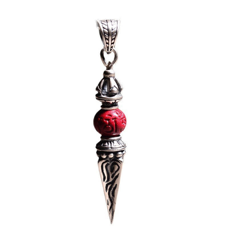 Fortune Jewel Cinnabar Sanskrit Dorje Vajra Pattern Blessing Necklace Pendant