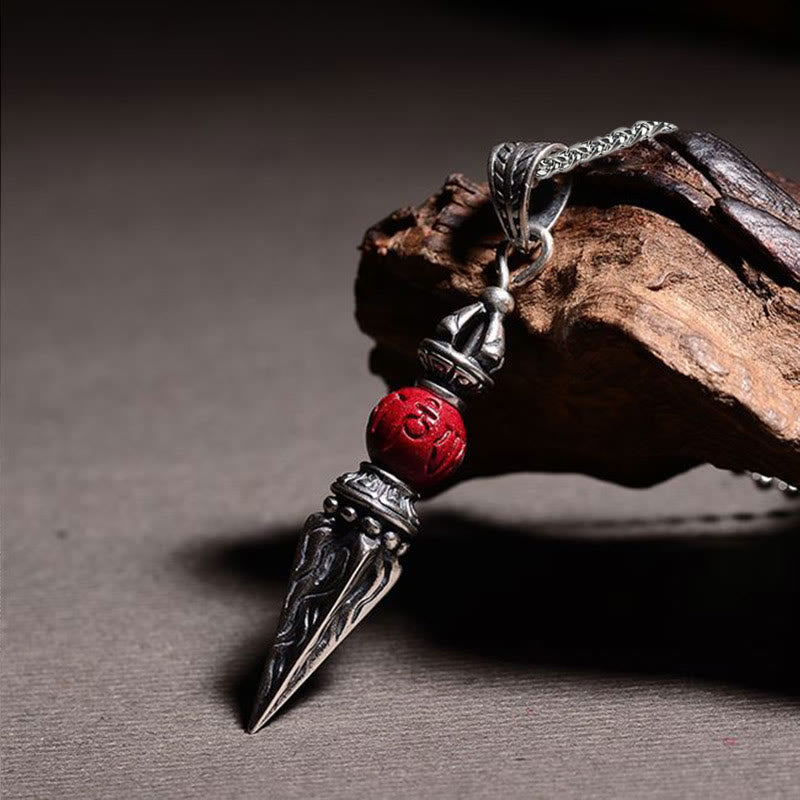 Fortune Jewel Cinnabar Sanskrit Dorje Vajra Pattern Blessing Necklace Pendant