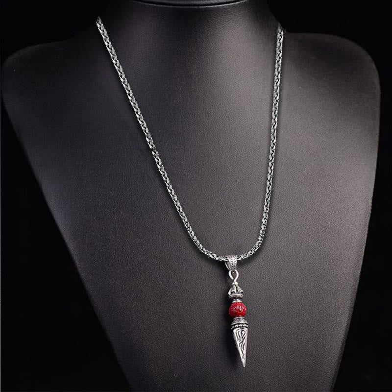Fortune Jewel Cinnabar Sanskrit Dorje Vajra Pattern Blessing Necklace Pendant