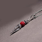 Fortune Jewel Cinnabar Sanskrit Dorje Vajra Pattern Blessing Necklace Pendant