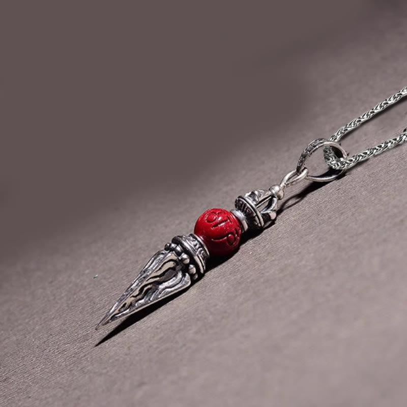 Fortune Jewel Cinnabar Sanskrit Dorje Vajra Pattern Blessing Necklace Pendant