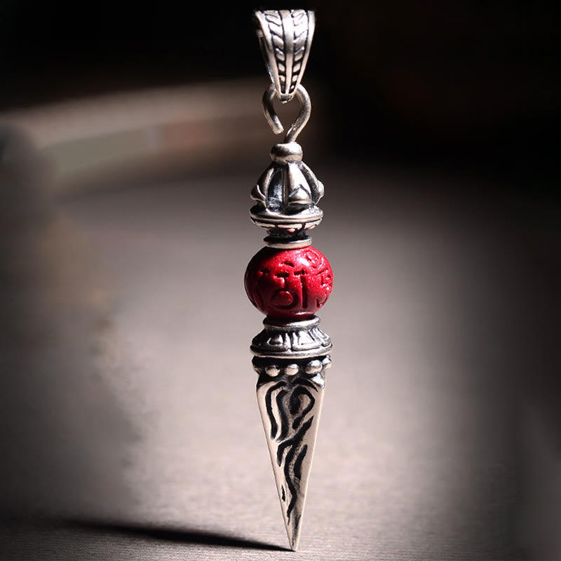 Fortune Jewel Cinnabar Sanskrit Dorje Vajra Pattern Blessing Necklace Pendant