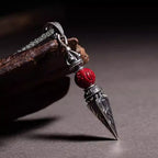 Fortune Jewel Cinnabar Sanskrit Dorje Vajra Pattern Blessing Necklace Pendant