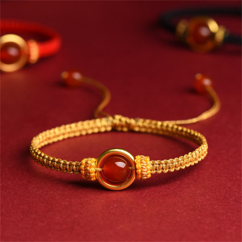 Fortune Jewel Red Agate Bead Peace Buckle Calm Rope Bracelet