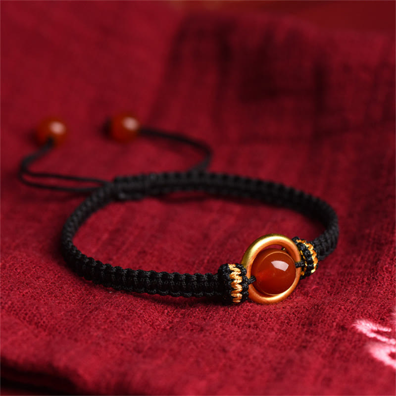 Fortune Jewel Red Agate Bead Peace Buckle Calm Rope Bracelet