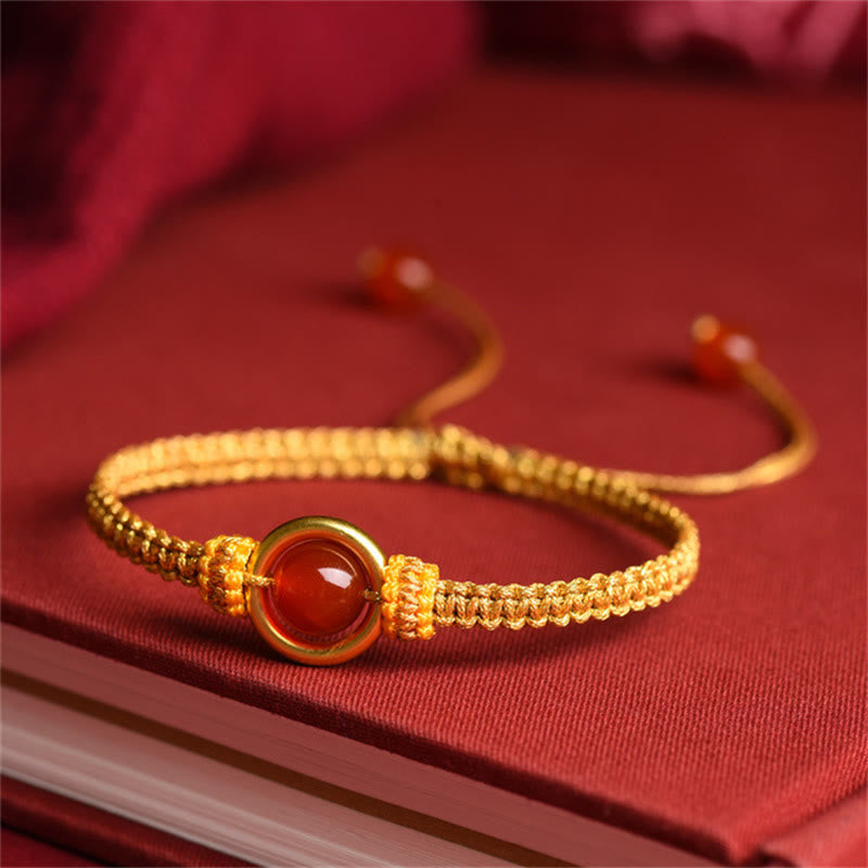 Fortune Jewel Red Agate Bead Peace Buckle Calm Rope Bracelet