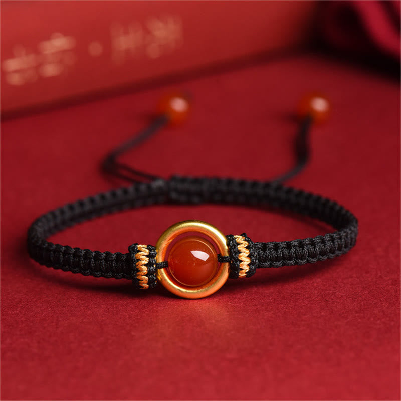 Fortune Jewel Red Agate Bead Peace Buckle Calm Rope Bracelet