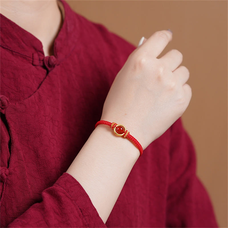 Fortune Jewel Red Agate Bead Peace Buckle Calm Rope Bracelet