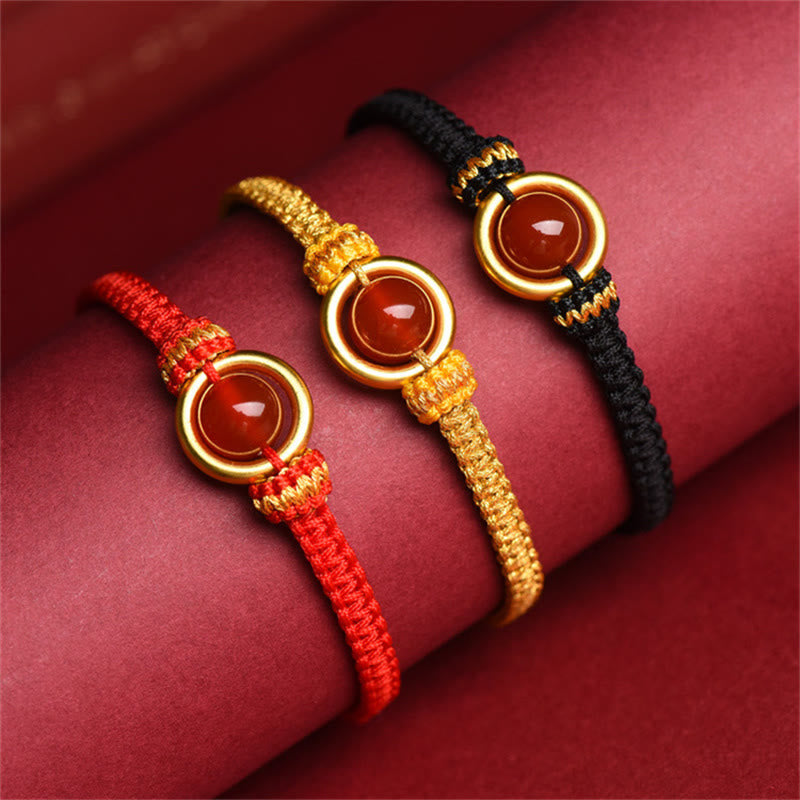 Fortune Jewel Red Agate Bead Peace Buckle Calm Rope Bracelet