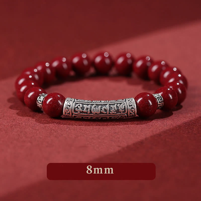 Fortune Jewel Cinnabar 999 Sterling Silver Six True Words Blessing Bracelet