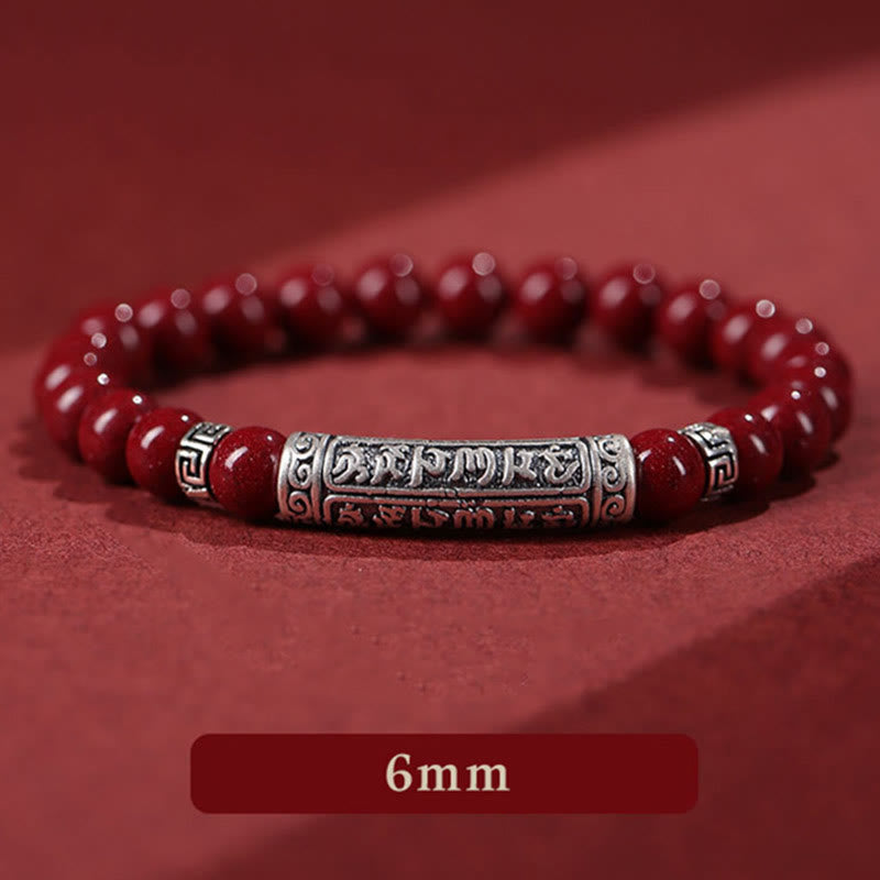 Fortune Jewel Cinnabar 999 Sterling Silver Six True Words Blessing Bracelet