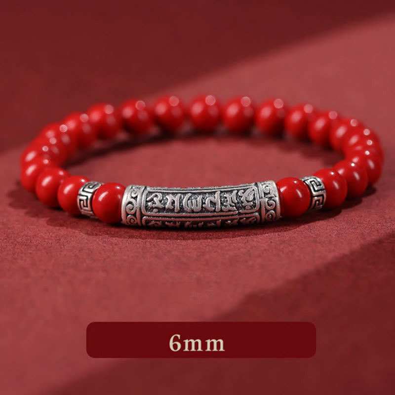 Fortune Jewel Cinnabar 999 Sterling Silver Six True Words Blessing Bracelet