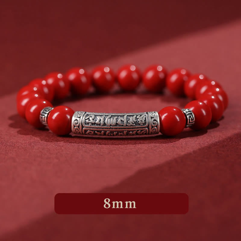 Fortune Jewel Cinnabar 999 Sterling Silver Six True Words Blessing Bracelet