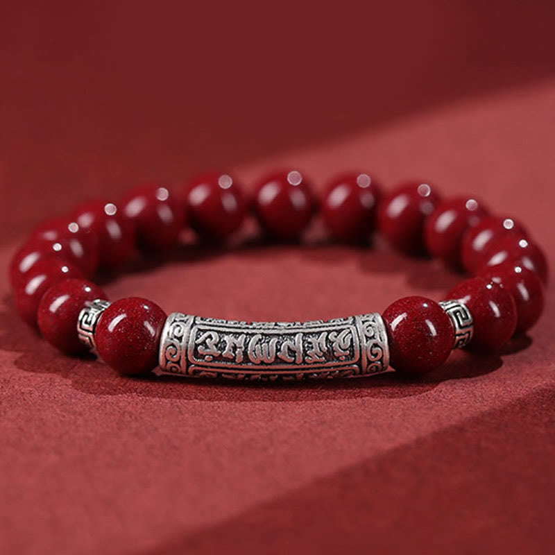 Fortune Jewel Cinnabar 999 Sterling Silver Six True Words Blessing Bracelet